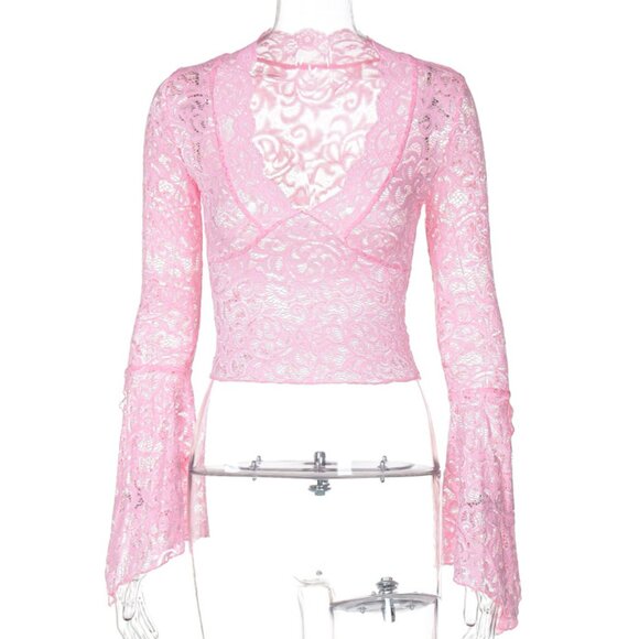 ๐ Dramatic Sheer Lace Bell Sleeve Top - Y2K Style! ๐ค - Picture 6 of 6